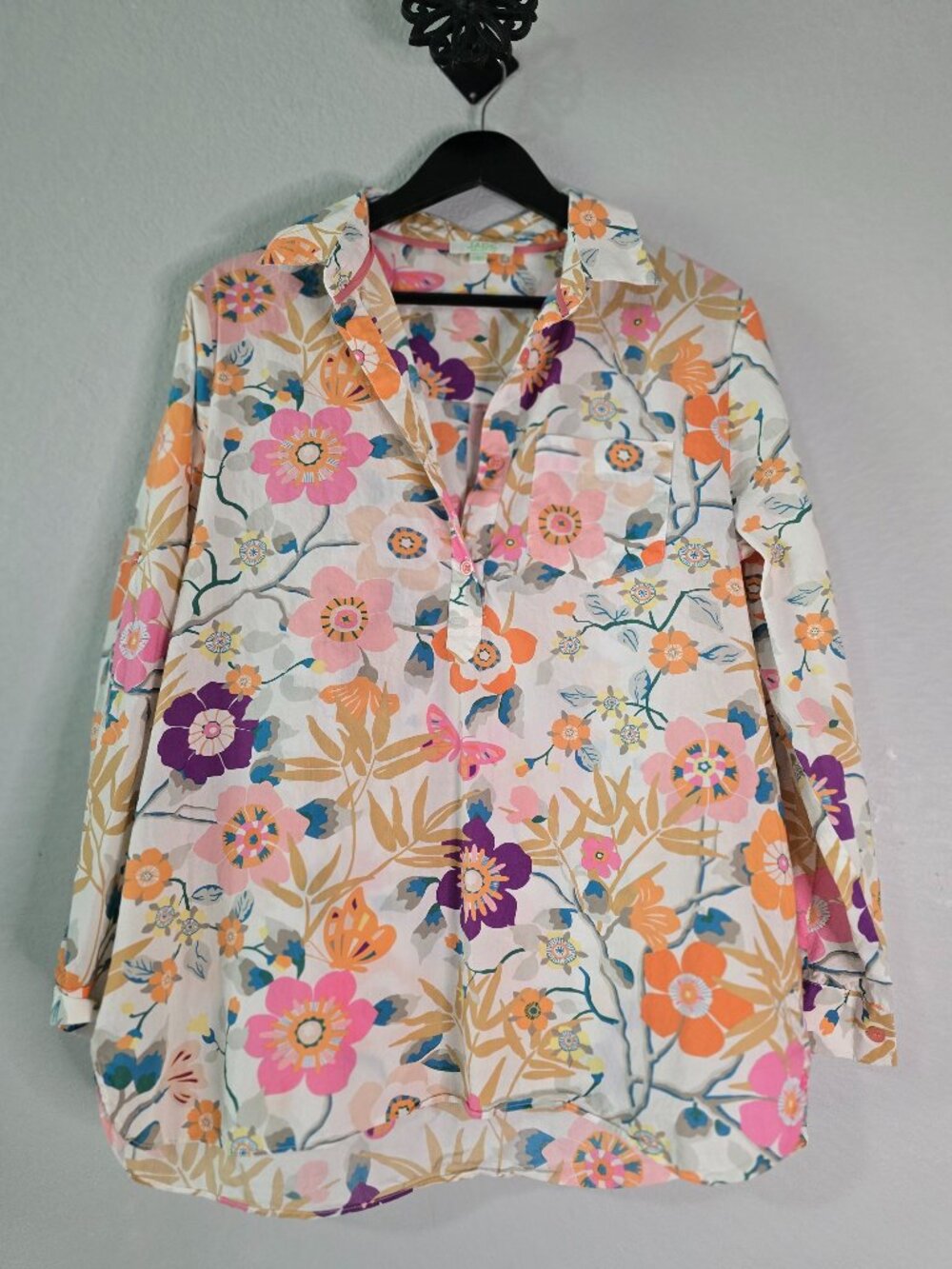 Jade Melody Tam Floral Button Front Tunic Blouse Size Medium